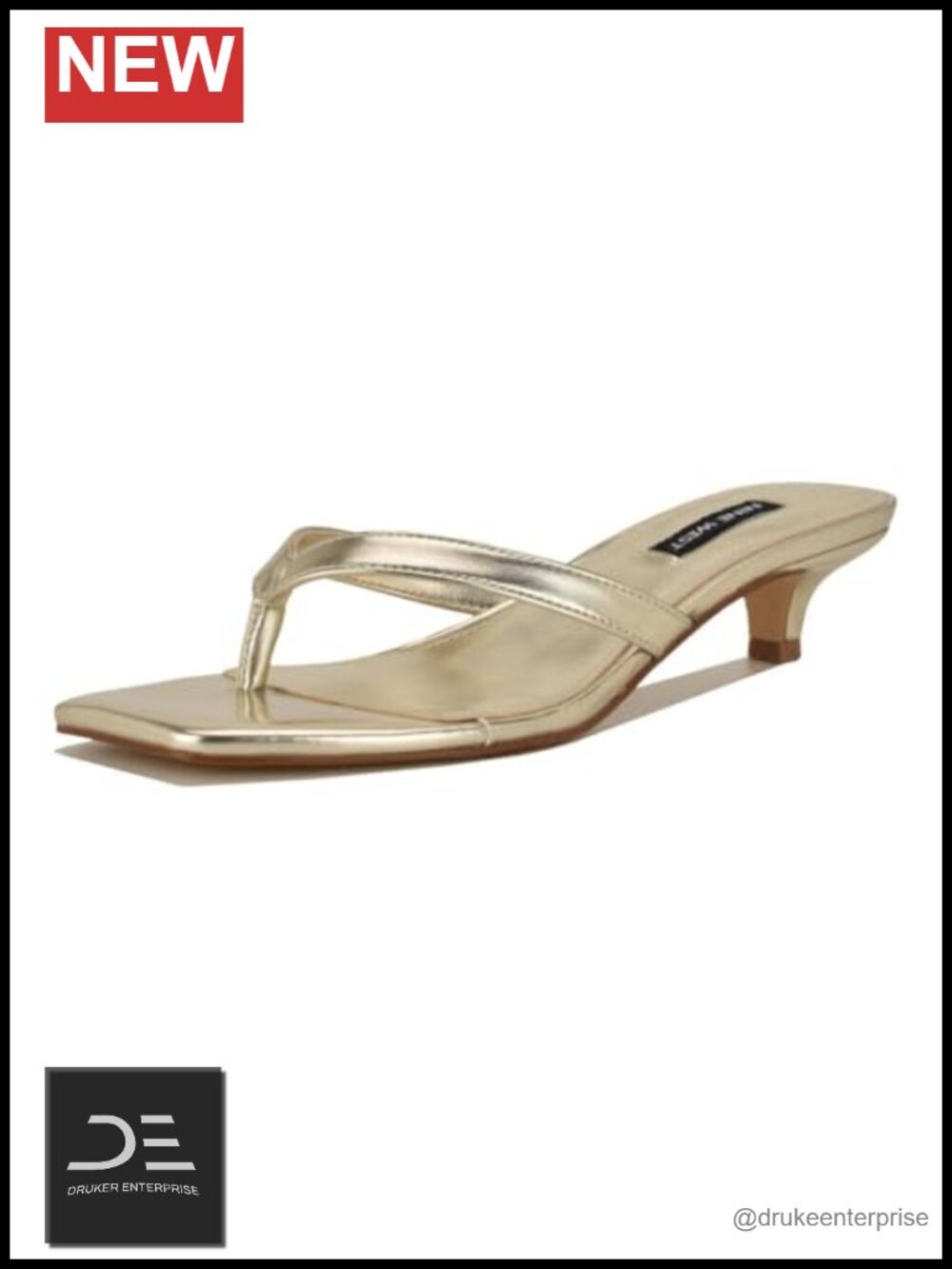 Nine West Women's Cassa Open Square Toe Kitten Heel Sandals Faux Leather Slip On